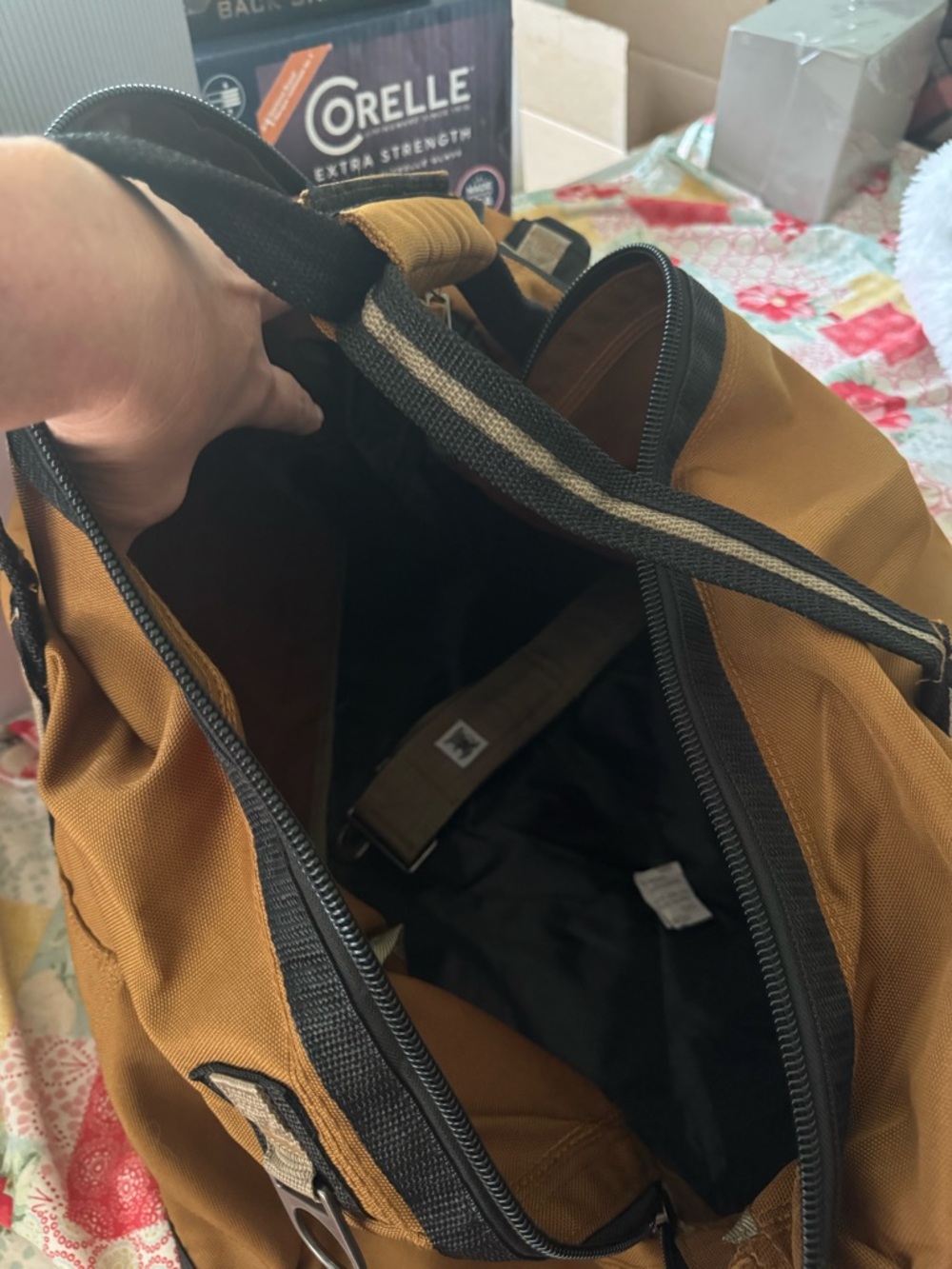 Men's Canvas Duffel Bag in Brown with Striped Handles - Travel & Gym - Picture 3 of 4